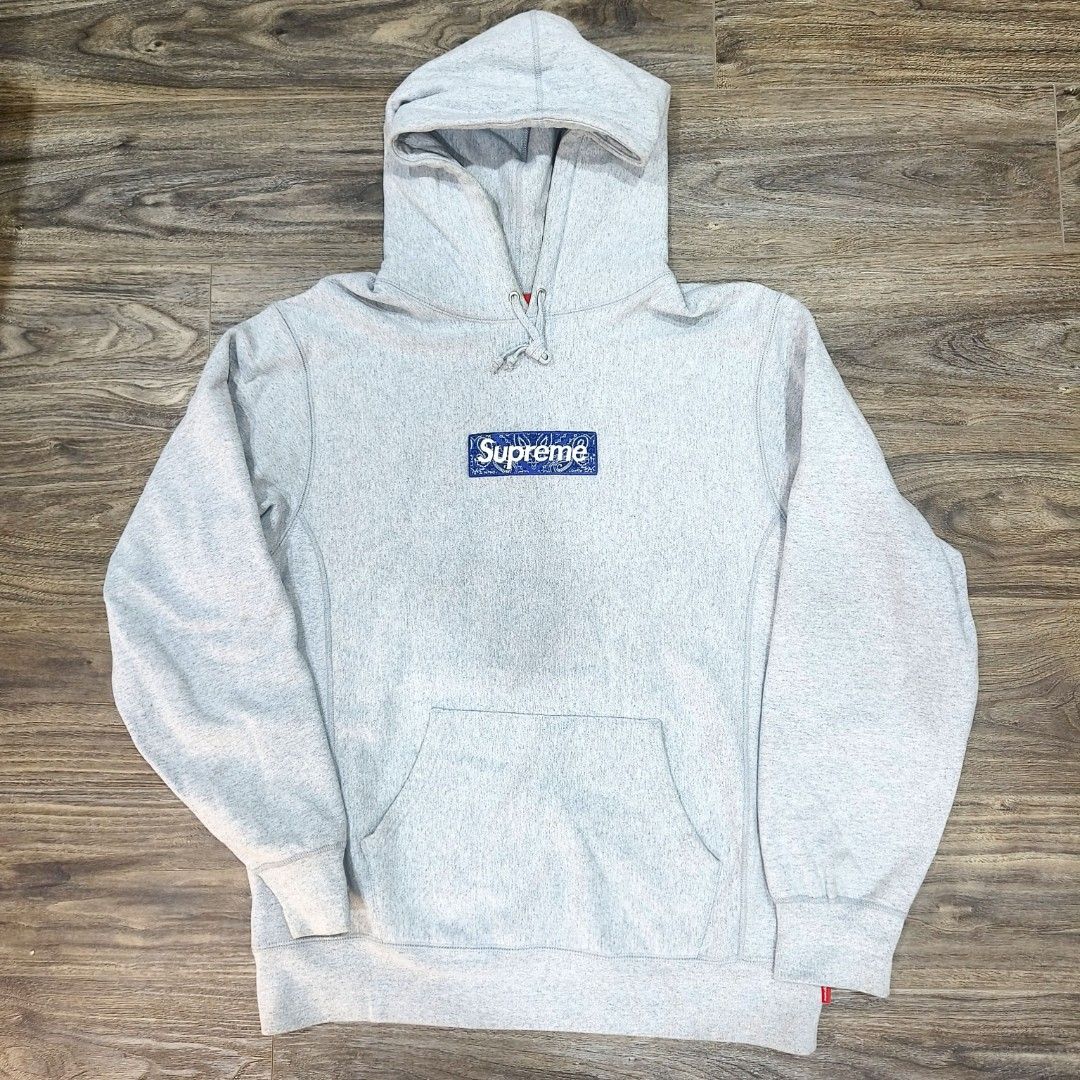 Supreme Bandana Box Logo hooded Sweatshirt 變形蟲灰帽Tee XL, 他的