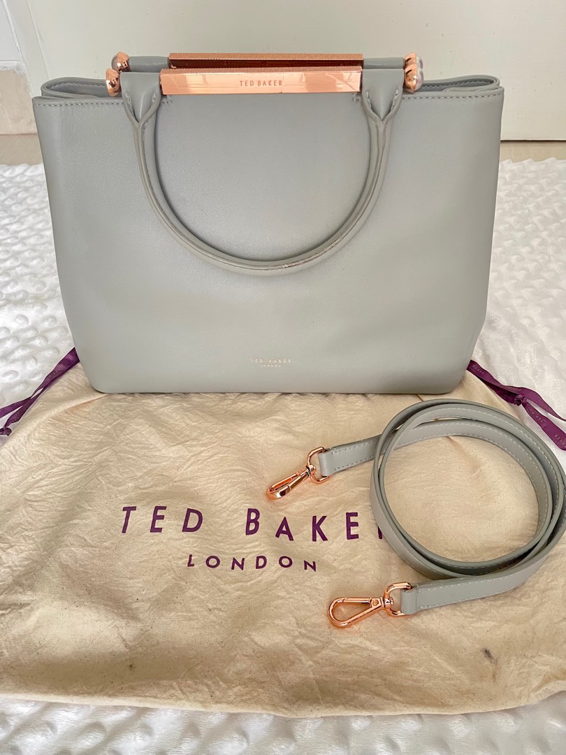 Ted Baker Anabel Pearl Handle Leather Satchel In Mid Grey hand bag sling bag tas abu abu