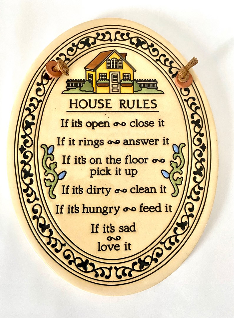 Trinity Pottery House Rules Plaque with Hanger, Furniture & Home Living, Home Decor, Wall Decor