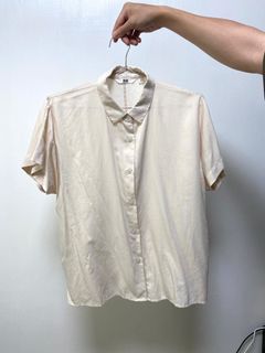 Uniqlo 短版文青寬鬆襯衫 米白色