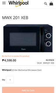 Used Whirlpool Microwave Oven 20L MWX201 XEB
