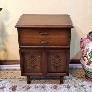 Vintage Heavy Solidwood Bedside Table or Night Stand.  Height 23.5, Length 18,  Depth 13 inches  Pre-loved.  Fresh from Japan