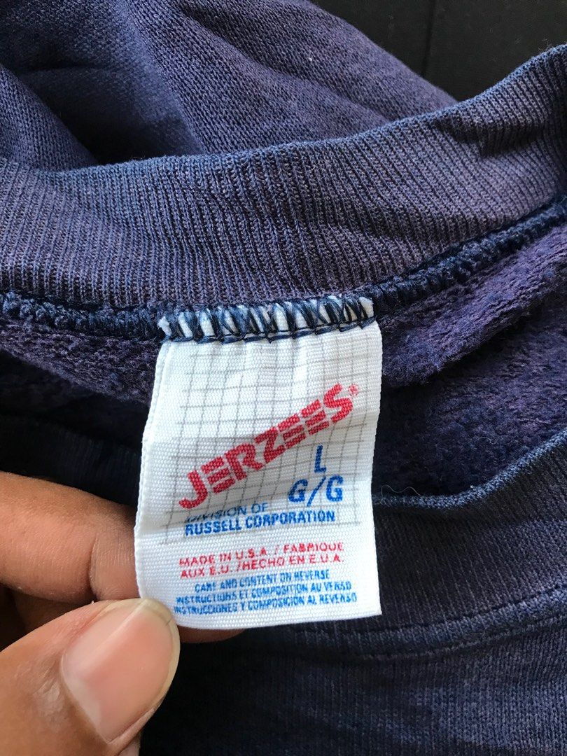 Vintage Made in USA Fishing Sweatshirt Jerzees Rapalla Navy L-XL