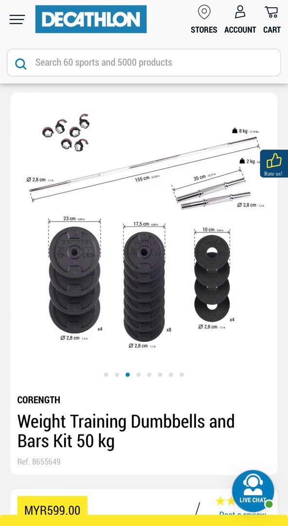Domyos weight training dumbbells outlet and bars kit 50 kg