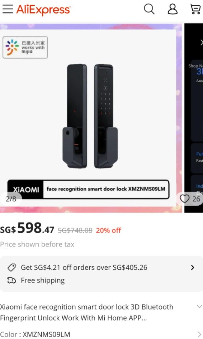 Xiaomi face recognition smart door lock 3D, Furniture & Home Living