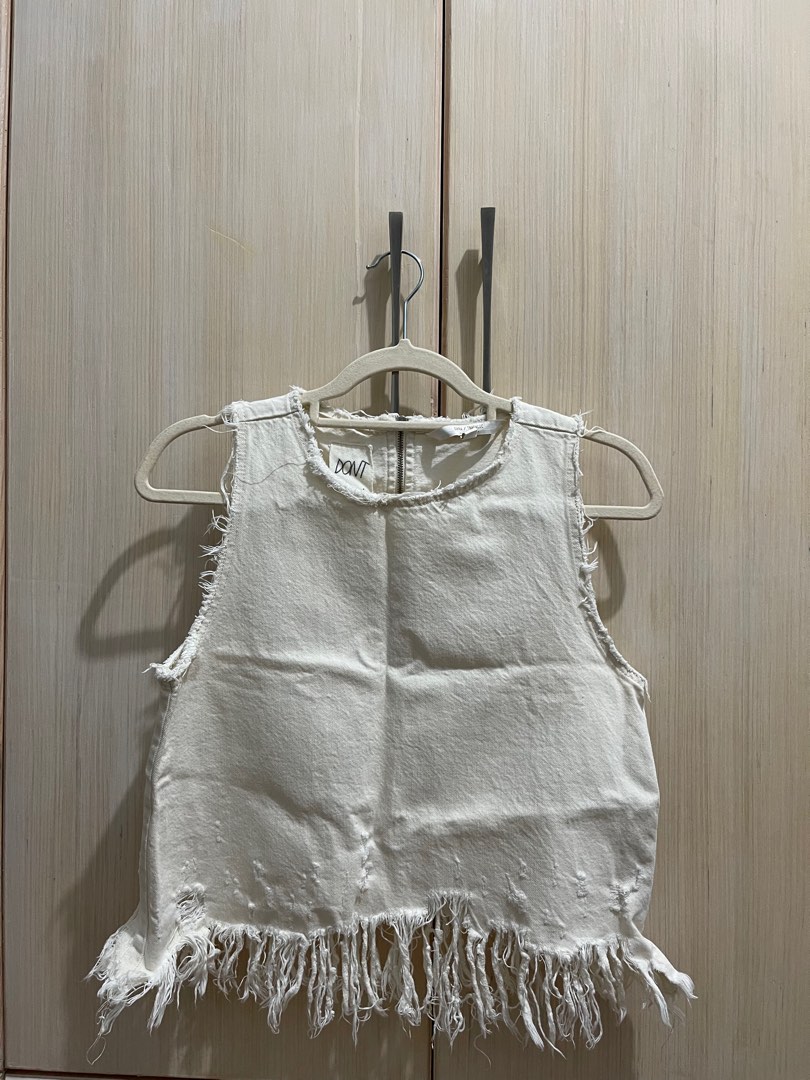 Top Zara Denim Avec Volants - Taille S - Sans Manches - Occasion Très Bon état