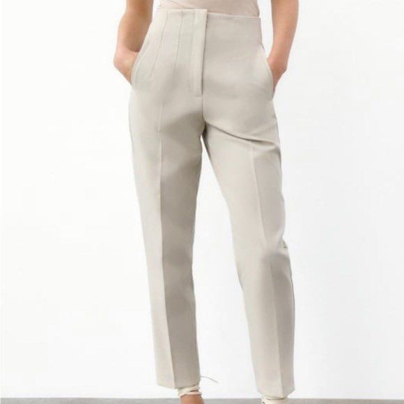 zara high waisted trouser - oyster white, Women's Fashion, Bottoms, Other  Bottoms on Carousell