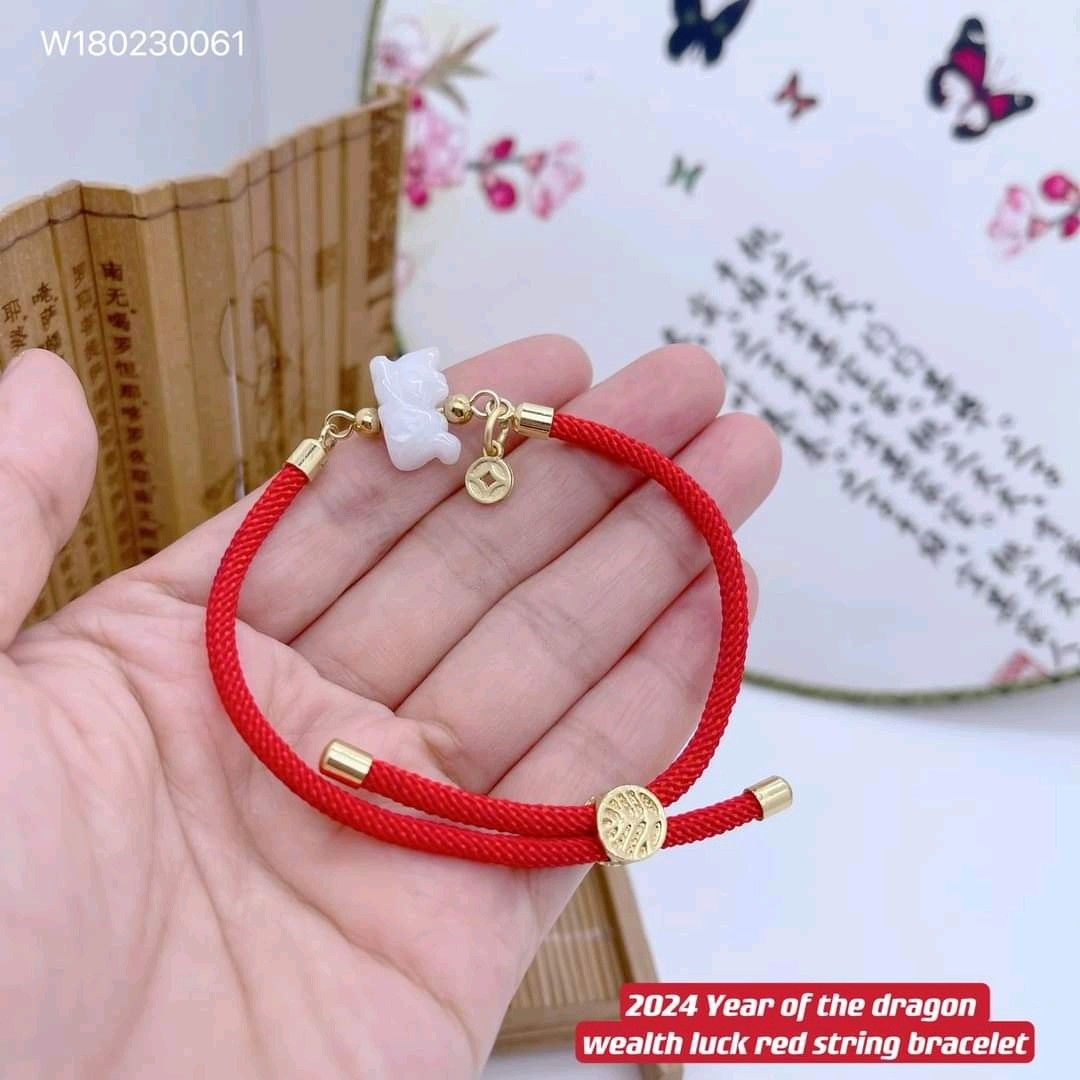 Golden Piyao Bracelet with Red Beads Bracelet :: Piyao Good Luck Charm