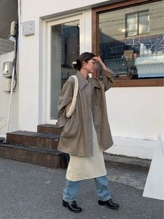 韓製 皮革長版大衣