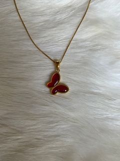 <✈️ Clearance fast deal>  genuine18K（Au750） yellow gold with natural agate double sides  butterfly pendant.