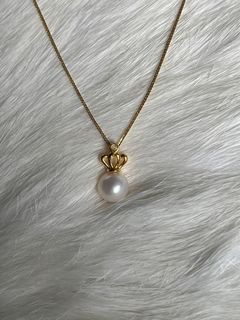 <✈️ Clearance fast deal> genuine AU750(The 18K) yellow gold with natural diamond and fresh pearl crown pendant.