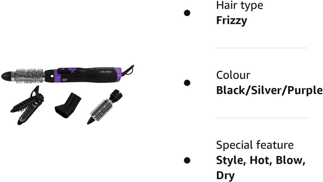 Nicky Clarke 1000W 4 in 1 Frizz Control Ionic Hot Air Brush Volumising Hair Styler