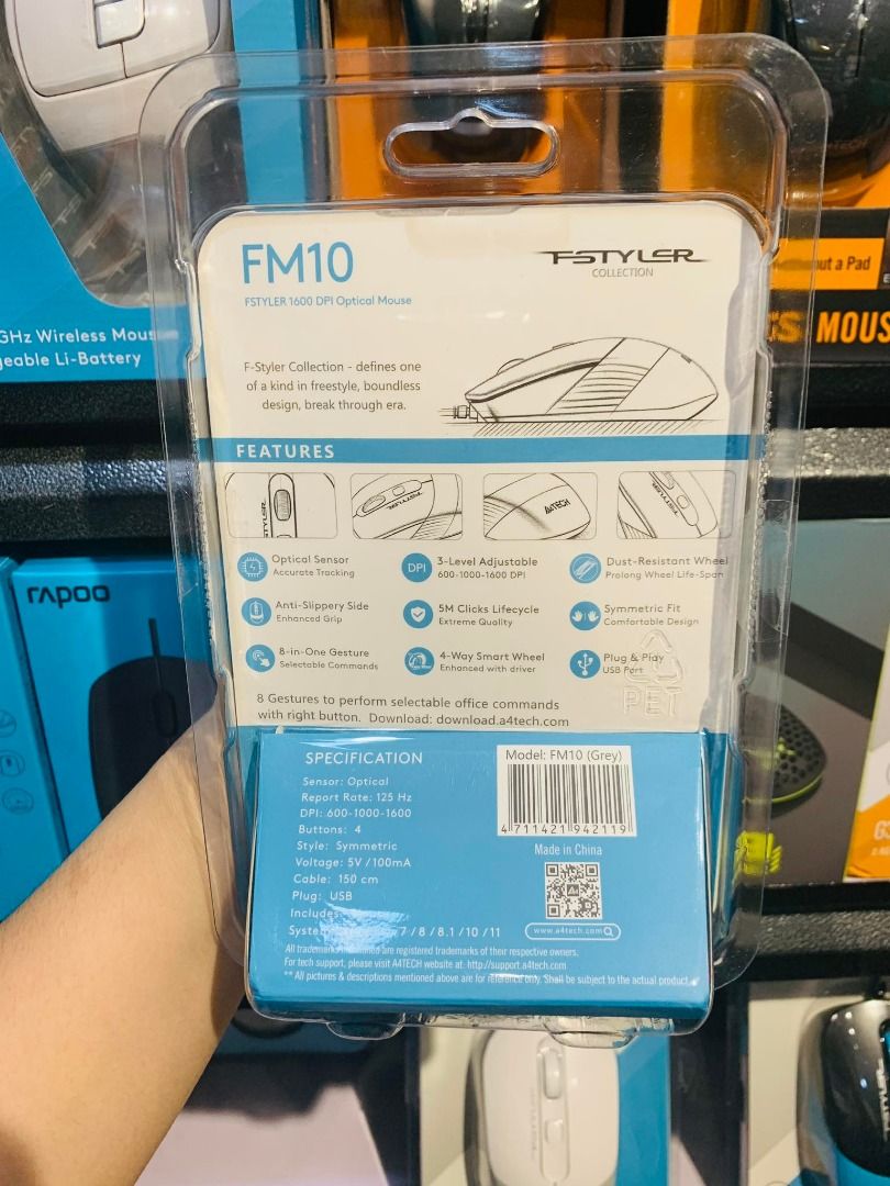 A4Tech Fstyler FM10 Wired Mouse USB Grey, Computers & Tech, Parts ...