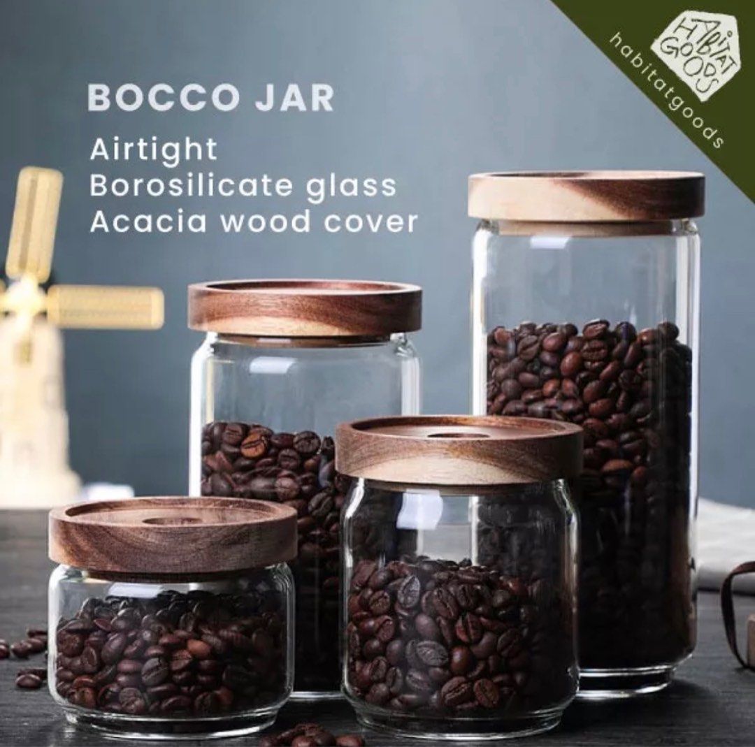 Airtight Borosilicate Stackable Glass Jar with Acacia Wood Lid Clear ...