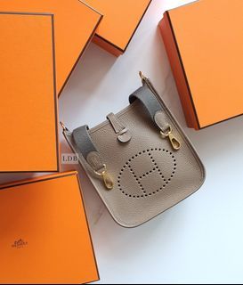 Hermes Mini Evelyne TPM 16 Beige de Weimar Clemence Gold Hardware Handbag