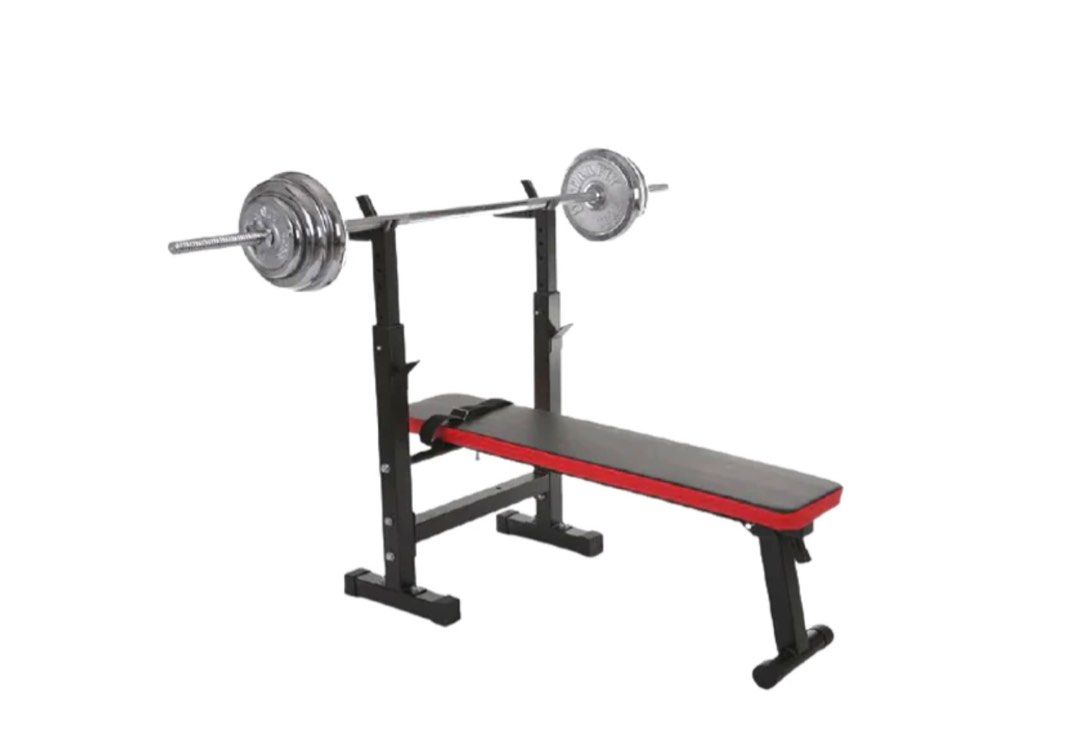 Barbell Bar Plates come with free bench and rack Sports