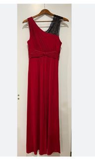 BCBG MAXAZRIA Red Maxi Dress with Lace sleeve