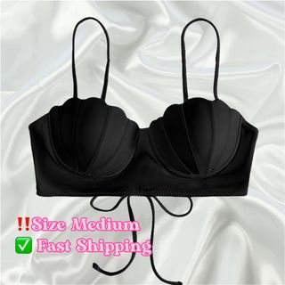 Bikini Top Push Up Padded Bra Black Size M