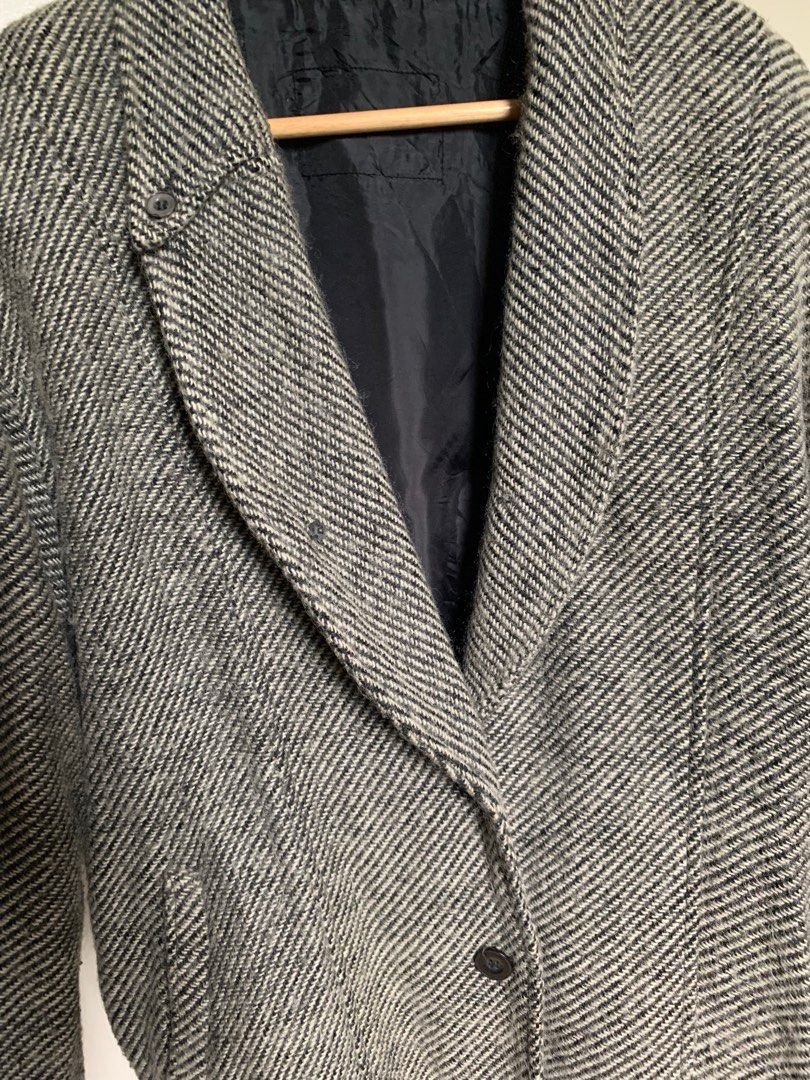Black and White Winter Wool Coat (Shawl lapel) (Category: Coats, Jackets and Outerwear) located in Caloocan City. Submitted by hellodeco (Listing ID 1254708650, Image 2). Description: Black and White Winter Wool Coat Size: S - XL Length: 28” Width- 19” Needs washing. Has yellow marks on back collar (see photos) but can be removed once washed. RFS. Decluttering..