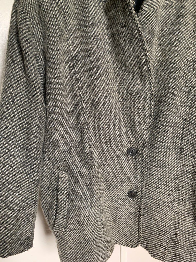 Black and White Winter Wool Coat (Shawl lapel) (Category: Coats, Jackets and Outerwear) located in Caloocan City. Submitted by hellodeco (Listing ID 1254708650, Image 3). Description: Black and White Winter Wool Coat Size: S - XL Length: 28” Width- 19” Needs washing. Has yellow marks on back collar (see photos) but can be removed once washed. RFS. Decluttering..
