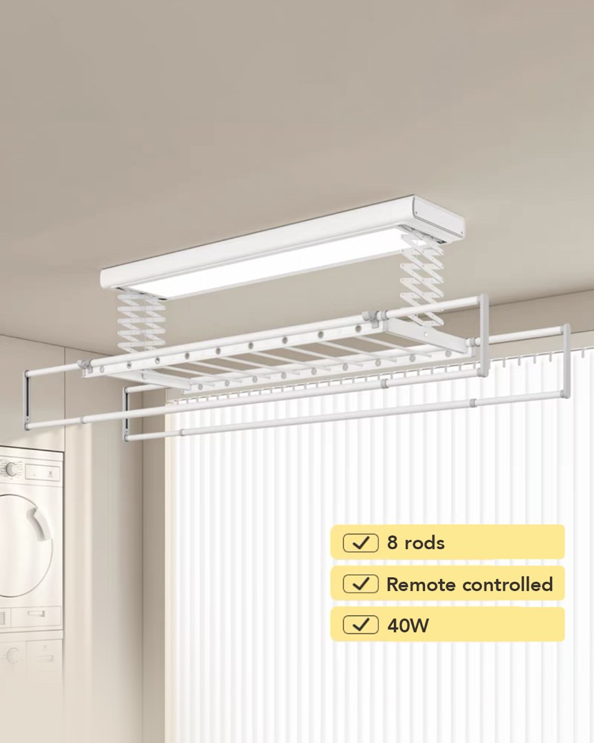 BNIB Motorised Drying Rack with Light, Furniture & Home Living, Home ...