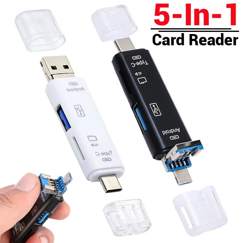 5in1 TypeC USB MicroUSB SD TFカードリーダー OTG変換コネクタ Macbook メモリカードデータ移行 バックアップ  スマホ 保存移動Android タブレット 贈答品 - 外付けハードディスク、ドライブ