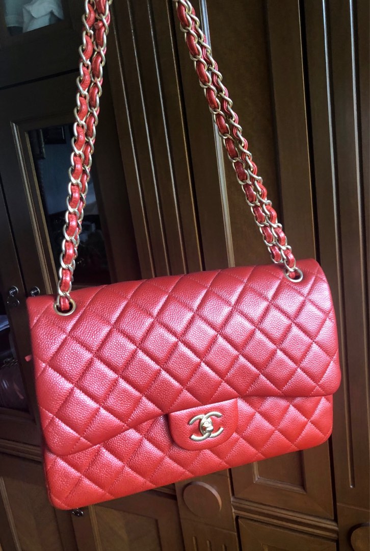 Chanel jumbo red caviar shw, Luxury, Bags & Wallets on Carousell