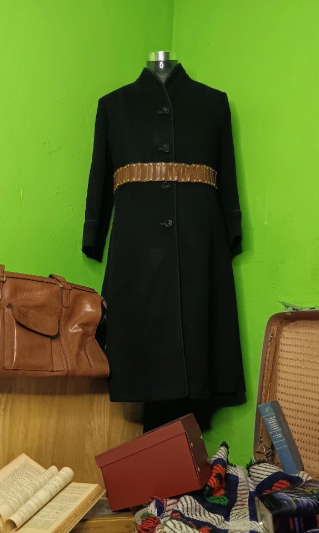 CHARLES KLEIN VINTAGE BLACK WOOL TRENCH COAT Women s Fashion