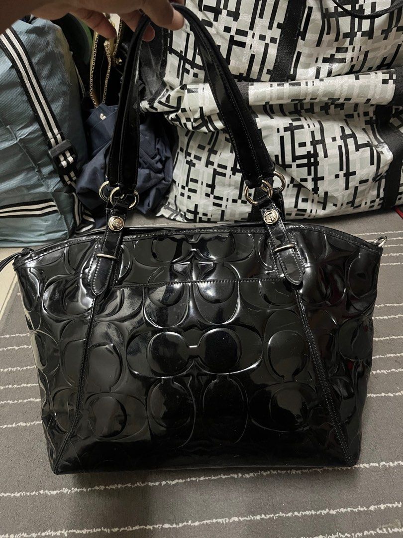 Coach black best sale patent leather tote