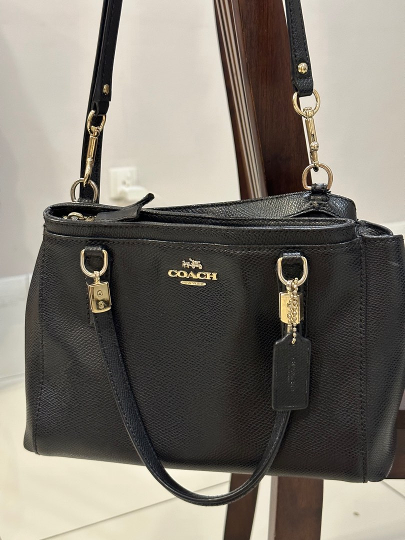 Coach Crossbody Double Zipper Black Leather, Luxury, Bags & Wallets on