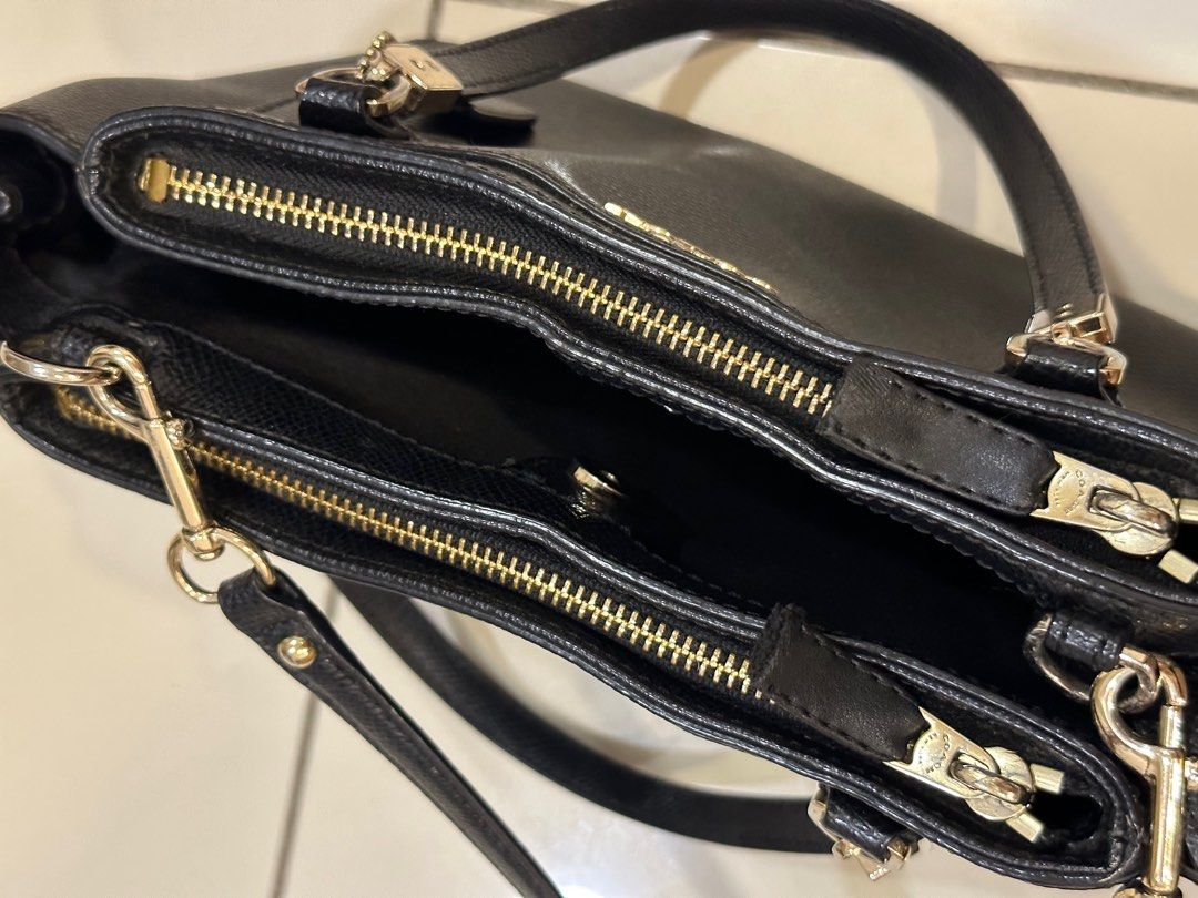 Coach Crossbody Double Zipper Black Leather, Luxury, Bags & Wallets on
