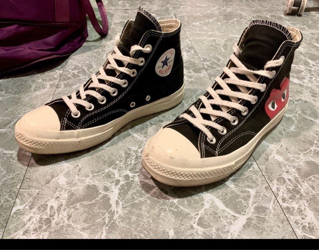 Converse x CDG high top canvas sneakers (Category: Sneakers) located in Pasig City. Submitted by queenelse888 (Listing ID 1254798300, Image 2). Description: Used Bought them here in carousel. Used them for a few times since a little malaki on my narrow feet. Still in very good condition. .