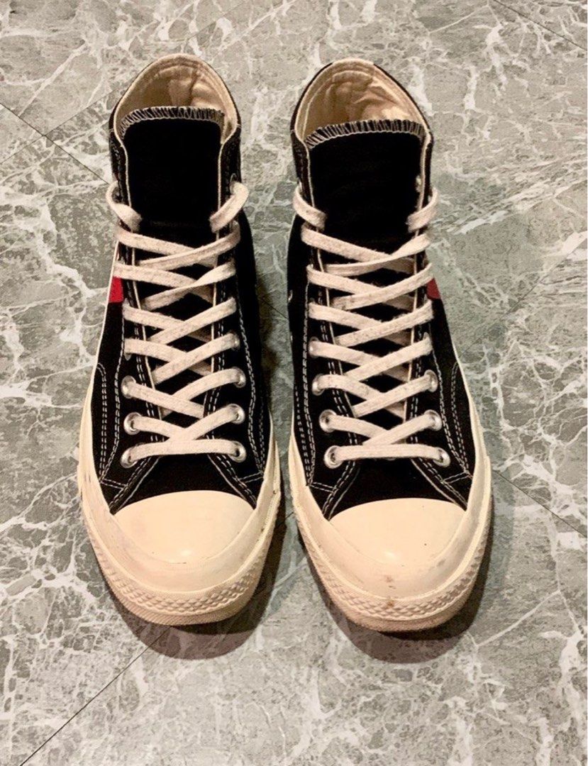 Converse x CDG high top canvas sneakers (Category: Sneakers) located in Pasig City. Submitted by queenelse888 (Listing ID 1254798300, Image 3). Description: Used Bought them here in carousel. Used them for a few times since a little malaki on my narrow feet. Still in very good condition. .