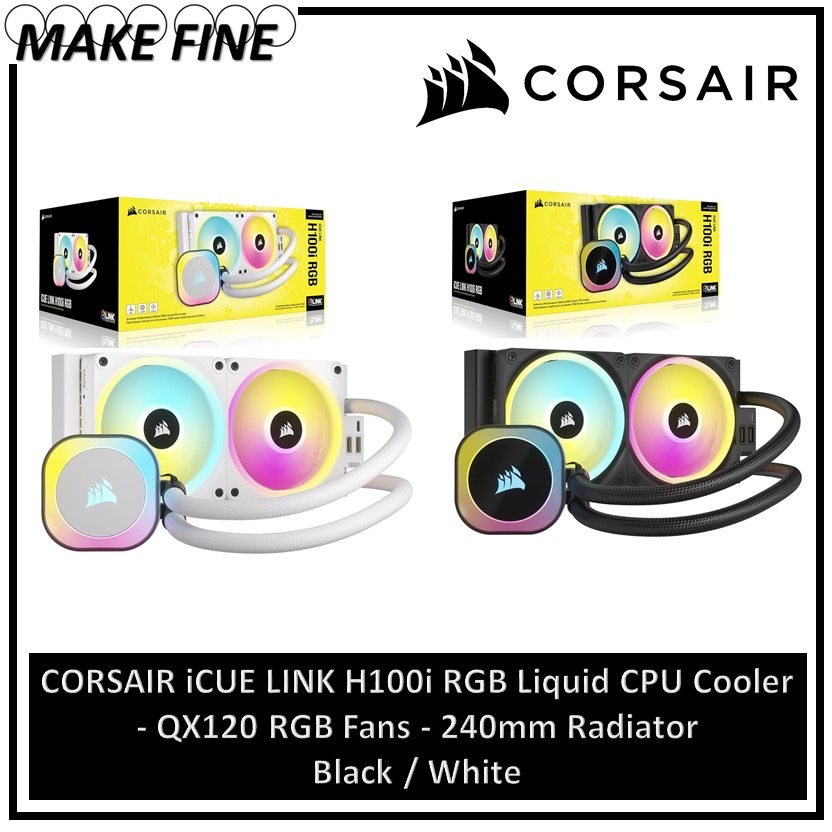 CORSAIR iCUE LINK H100i 240mm AIO Liquid CPU Cooler White QX120