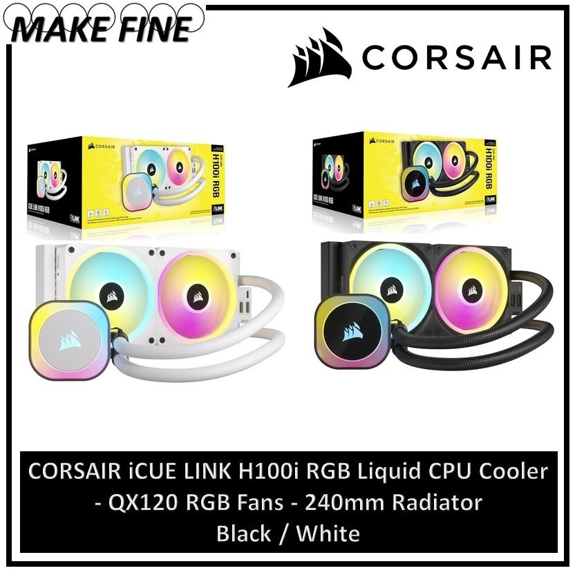 CORSAIR iCUE LINK H100i RGB Liquid CPU Cooler - QX120 RGB Fans - 240mm  Radiator Black / White, Computers & Tech, Parts & Accessories, Computer  Parts on Carousell