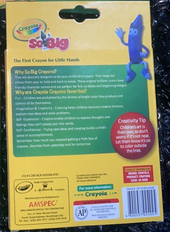 CRAYOLA SO BIG 8 COLORS (Category: Educational & Learning Toys) located in Pasig City. Submitted by marcella04 (Listing ID 1254780624, Image 2). Description: Crayola SO BIG 8 COLORS.
