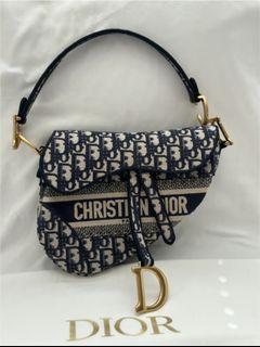 CHRISTIAN DIOR 2022 Micro Saddle blue goatskin gold CD buckle top handle bag