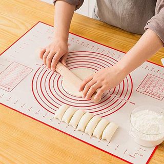 Rolling Pin Pastry Mat Set, Silicone Baking For Dough With Measurement,  Wooden Handle Nonstick Pins Fondant, Pizza, Pie, Pastry, Pasta,  Cookies(1set
