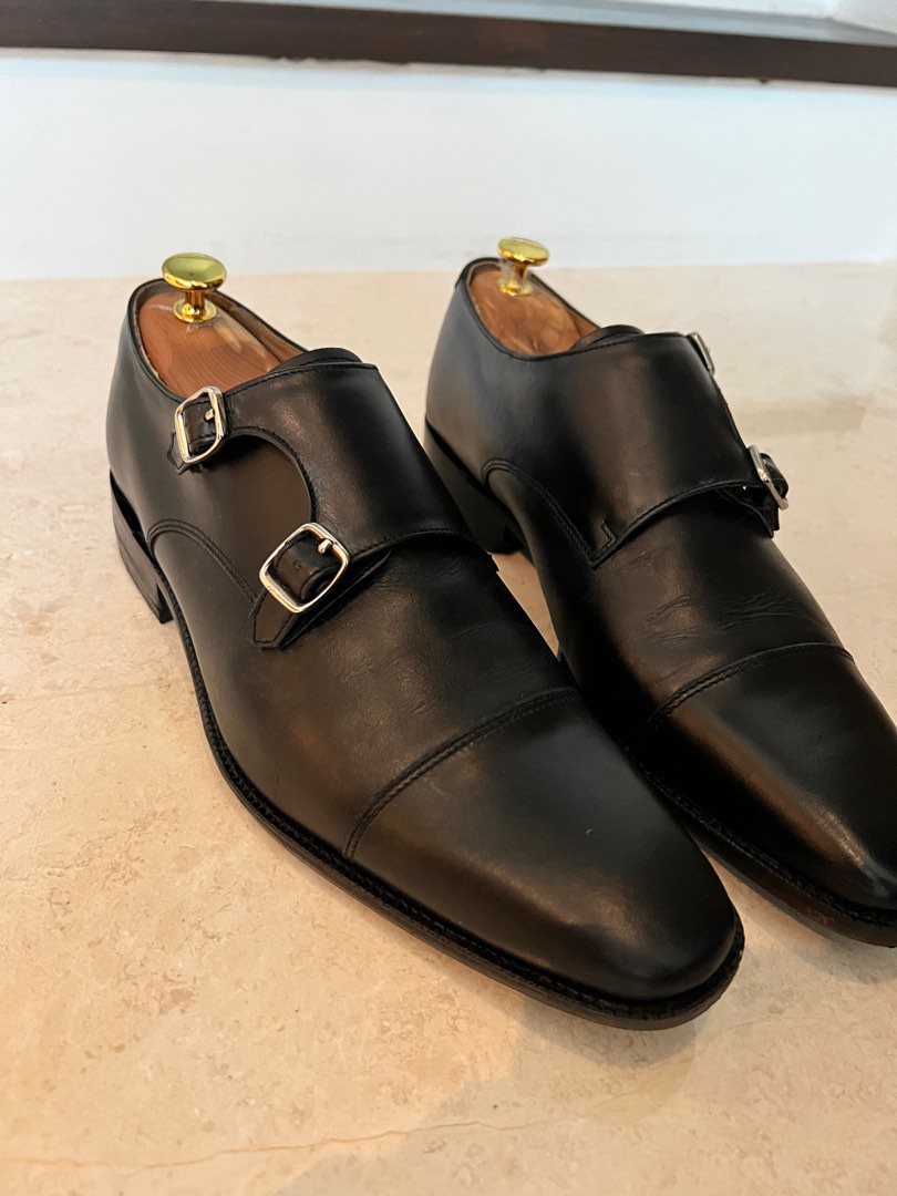 Double monk online leather shoes