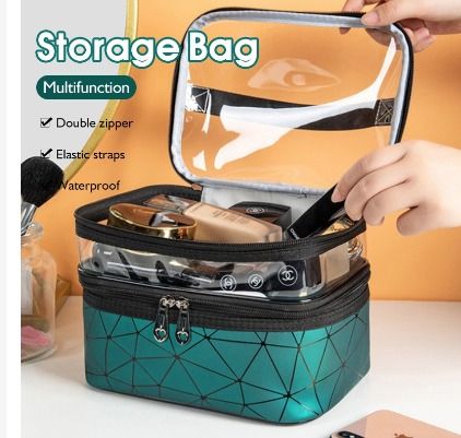 Double zipper outlet cosmetic bag