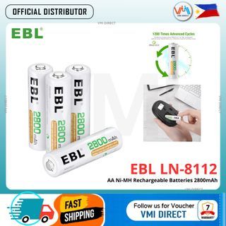 EBL LN-8112 2800mAh 1.2V AA Size Rechargeable Batteries Ni-MH NiMH 4pcs per Pack Batteries with case VMI Direct