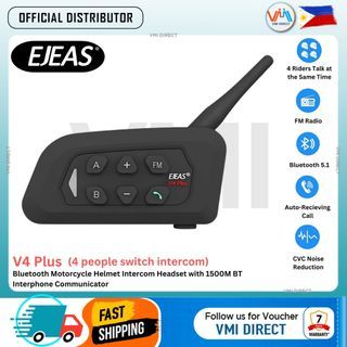 EJEAS V4 Plus Motorcycle Intercom Bluetooth Headset with 1500M BT Interphone 4 Pax VMI Direct