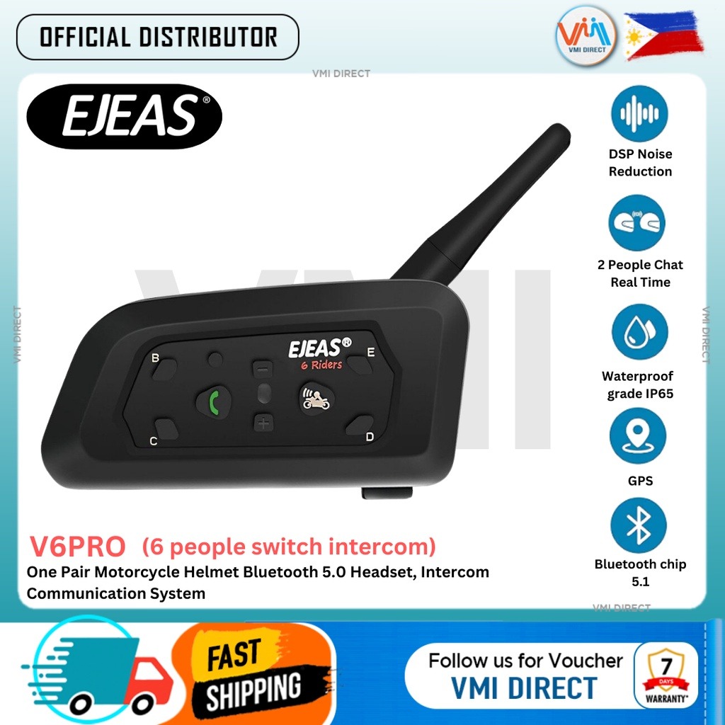 EJEAS V6 Pro Waterproof 6 Riders Motorcycle Bluetooth Helmet Intercom  Talking