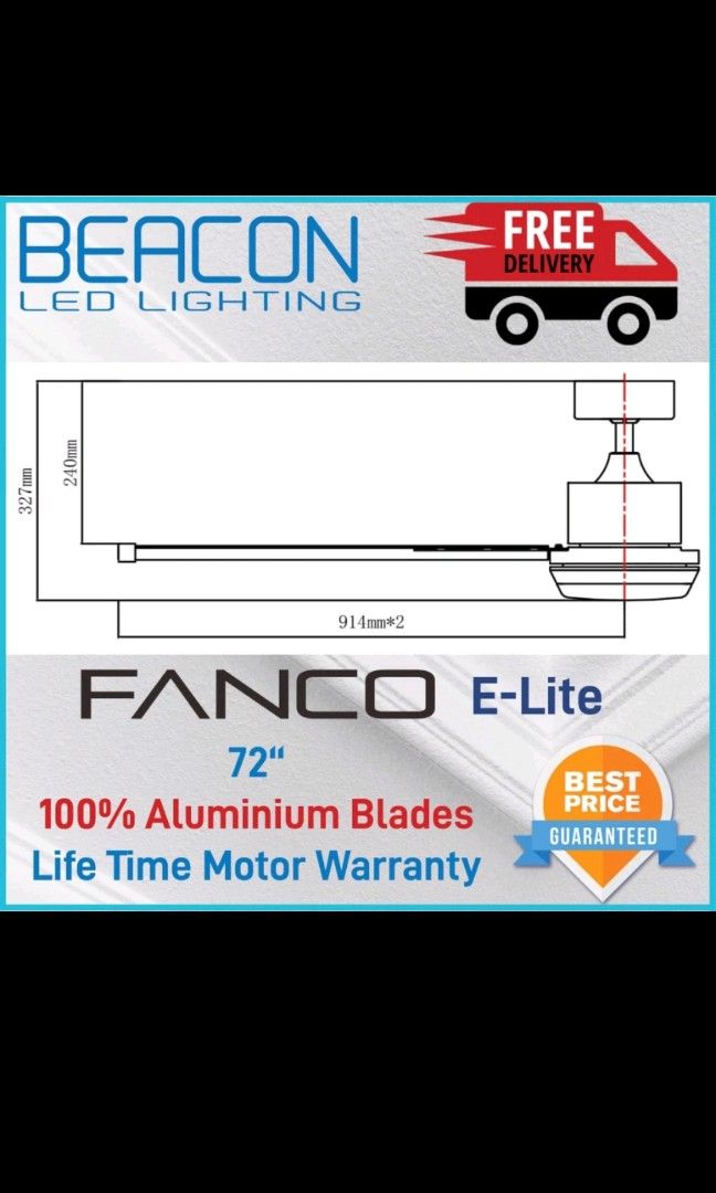 Fanco E-lite DC 9 Blade Ceiling Fan with 3 tone LED lights and Remote ...