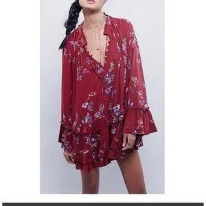 Free People Mini Dress Clover Field Printed Ruffle Trapeze Tunic Red Floral Women s Fashion Clothes on Carousell