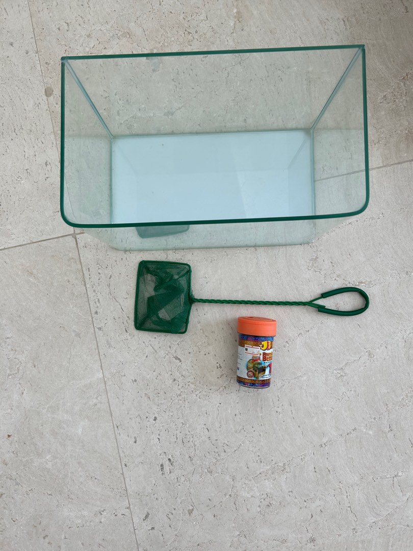 Glass fish tank and fish net / aquarium set beta , Pet Supplies