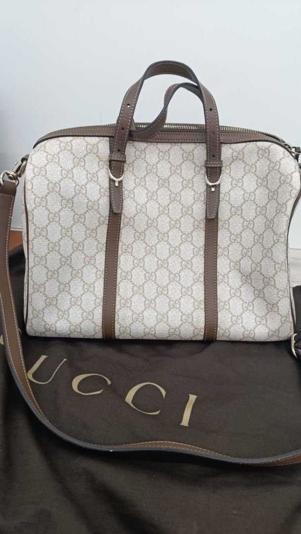 GUCCI GG SUPREME BOSTON BAG WHITE BROWN CANVAS SHW