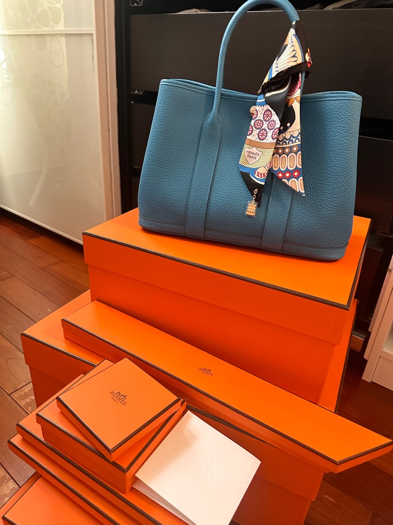 NEW HERMES BAGS GARDEN PARTY 30 B3 HANDBAG BLEU ZANZIBAR