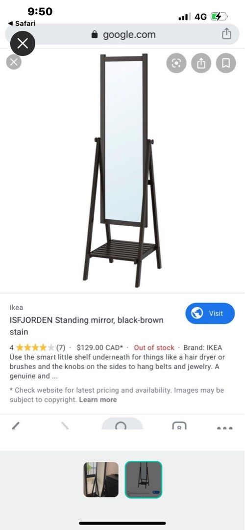 IKEA isfjorden standing mirror, Furniture & Home Living, Furniture