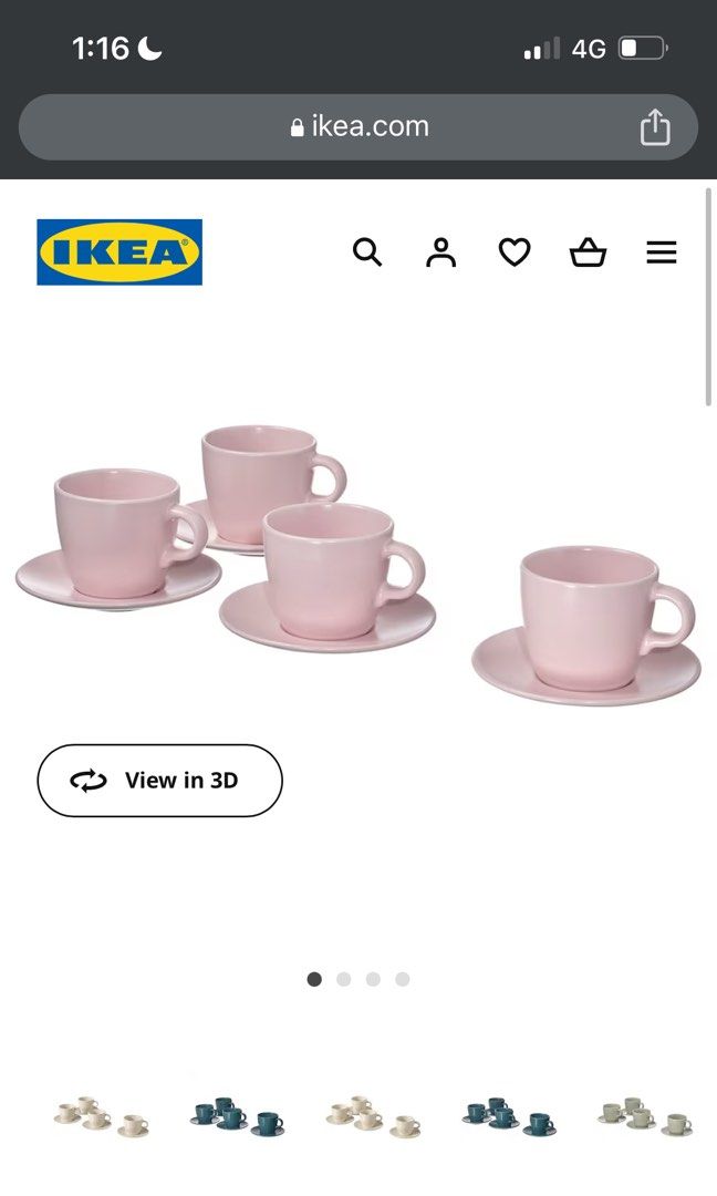 IKEA Tea Set Soft Pink 4pcs, Furniture & Home Living, Kitchenware & Tableware, Coffee & Tea